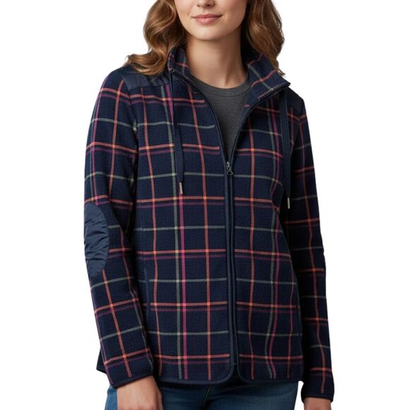 Talbots XL P Navy Blue Plaid Knit Jacket - Picture 2 of 15